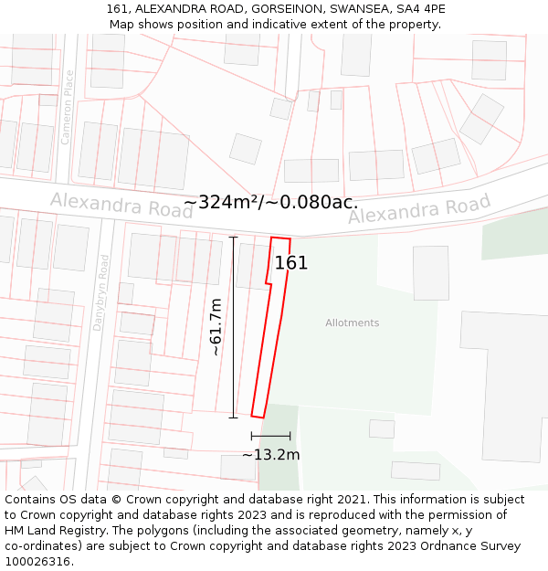 161, ALEXANDRA ROAD, GORSEINON, SWANSEA, SA4 4PE: Plot and title map