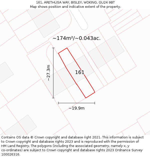 161, ARETHUSA WAY, BISLEY, WOKING, GU24 9BT: Plot and title map