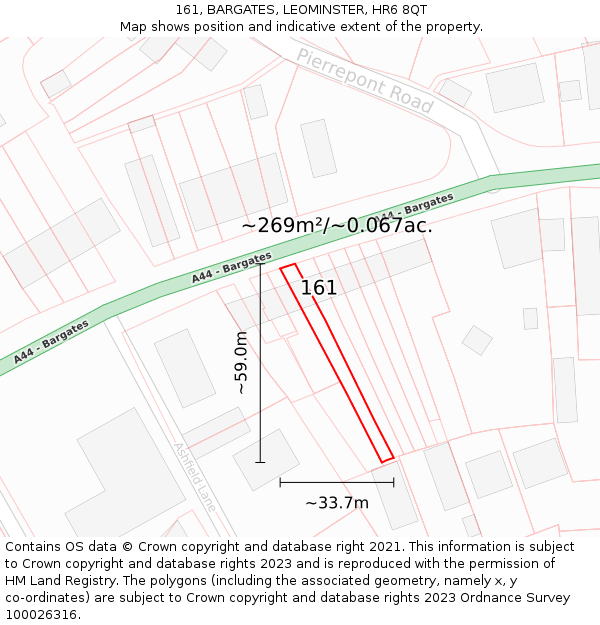 161, BARGATES, LEOMINSTER, HR6 8QT: Plot and title map