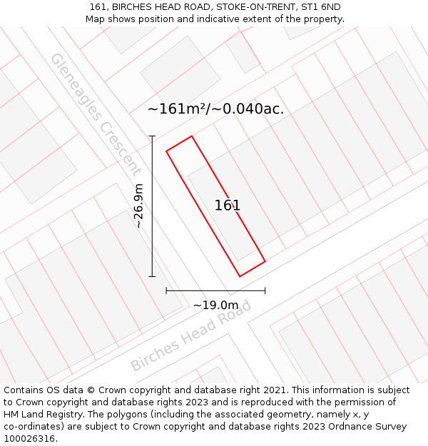 161, BIRCHES HEAD ROAD, STOKE-ON-TRENT, ST1 6ND: Plot and title map