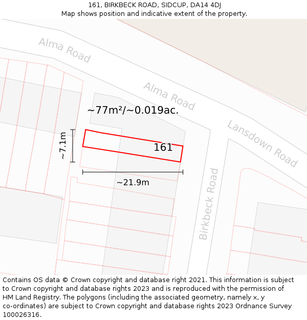 161, BIRKBECK ROAD, SIDCUP, DA14 4DJ: Plot and title map