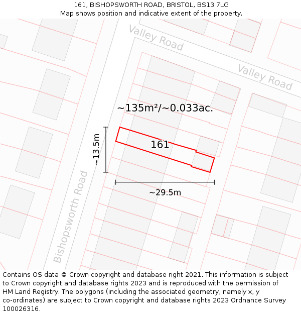 161, BISHOPSWORTH ROAD, BRISTOL, BS13 7LG: Plot and title map