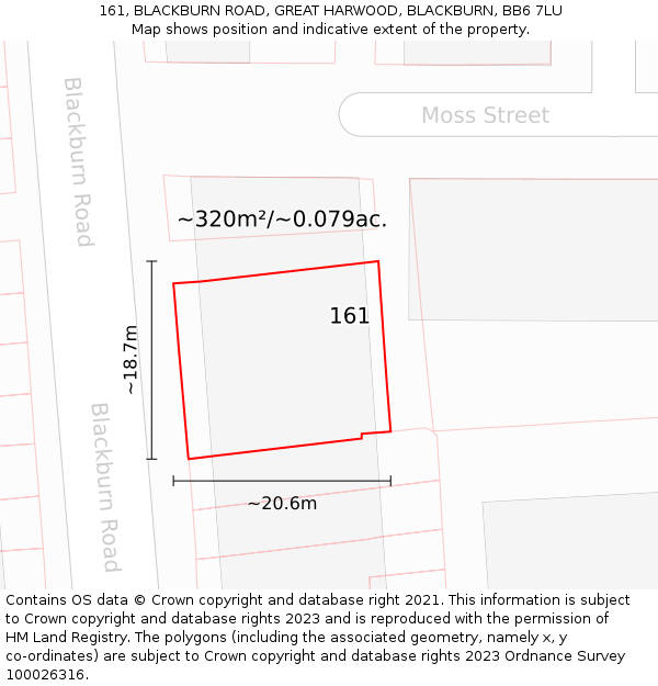 161, BLACKBURN ROAD, GREAT HARWOOD, BLACKBURN, BB6 7LU: Plot and title map