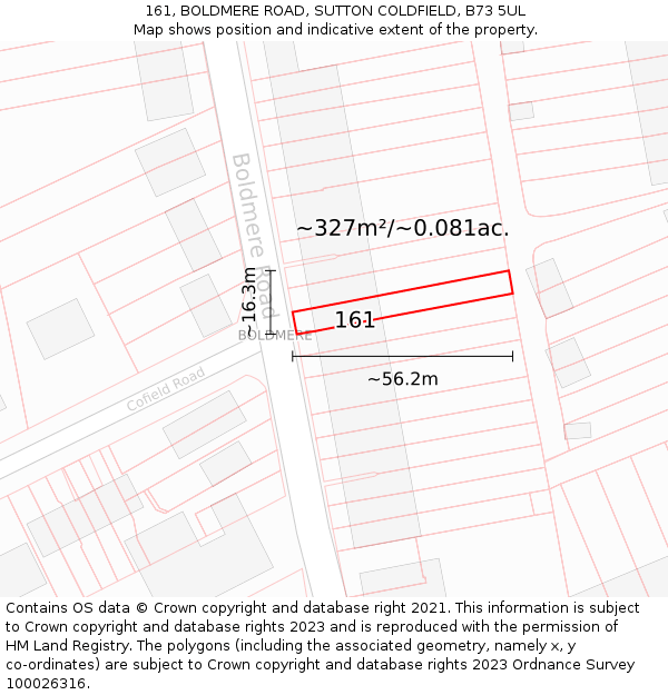 161, BOLDMERE ROAD, SUTTON COLDFIELD, B73 5UL: Plot and title map