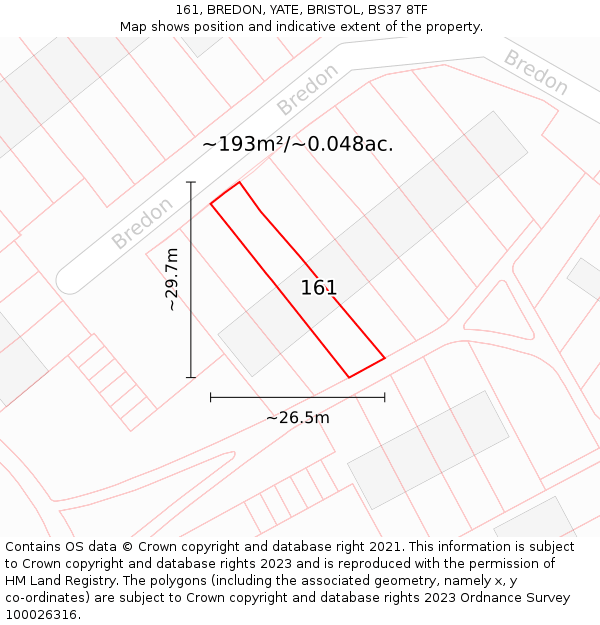 161, BREDON, YATE, BRISTOL, BS37 8TF: Plot and title map