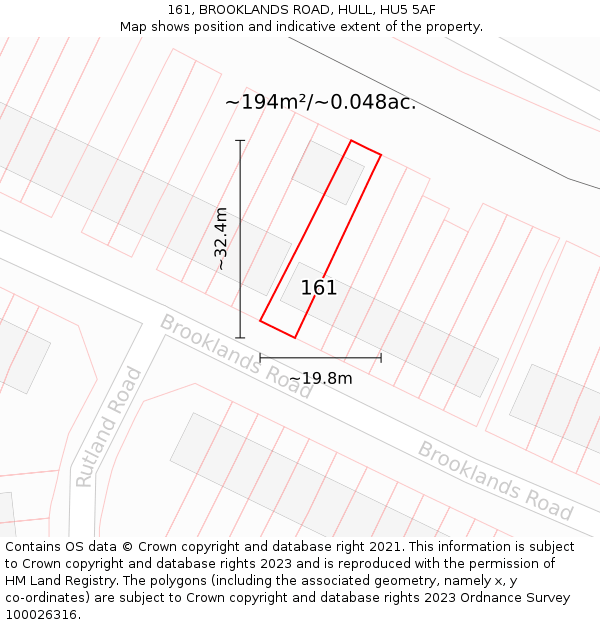 161, BROOKLANDS ROAD, HULL, HU5 5AF: Plot and title map