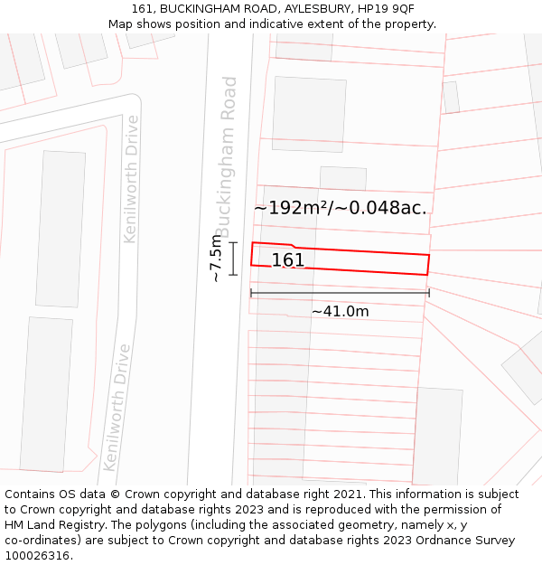 161, BUCKINGHAM ROAD, AYLESBURY, HP19 9QF: Plot and title map