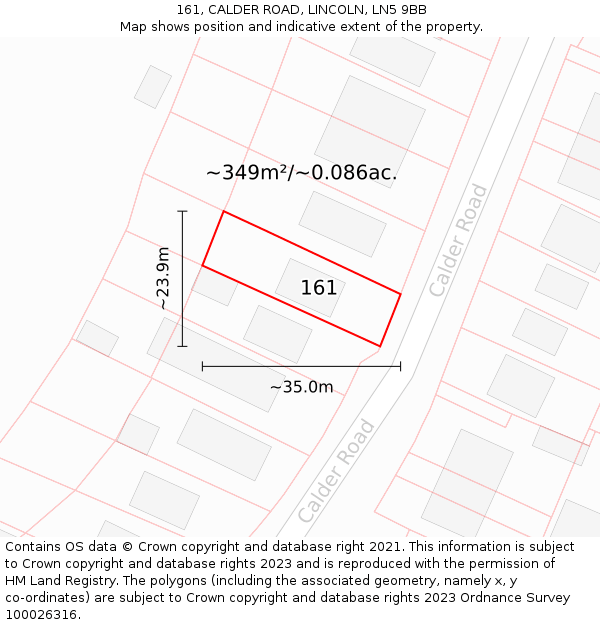 161, CALDER ROAD, LINCOLN, LN5 9BB: Plot and title map