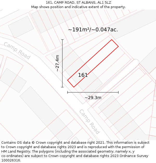 161, CAMP ROAD, ST ALBANS, AL1 5LZ: Plot and title map