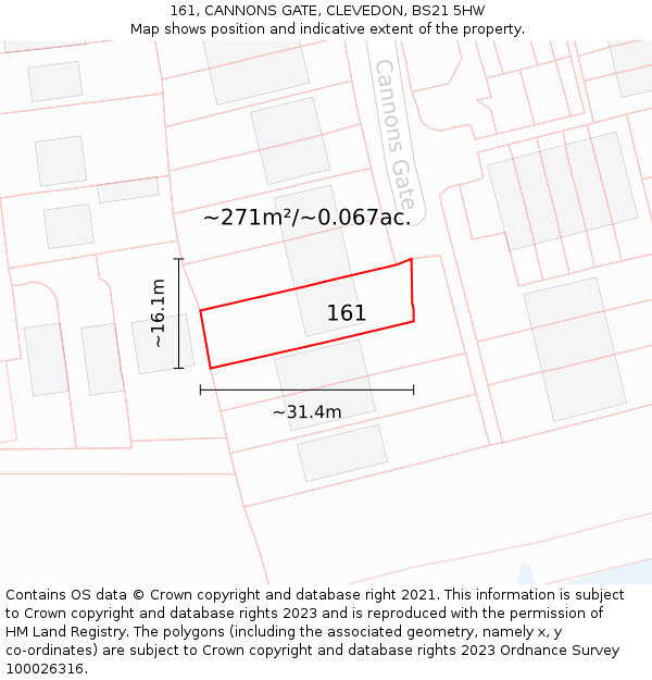 161, CANNONS GATE, CLEVEDON, BS21 5HW: Plot and title map