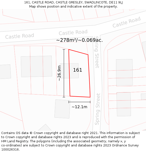 161, CASTLE ROAD, CASTLE GRESLEY, SWADLINCOTE, DE11 9LJ: Plot and title map