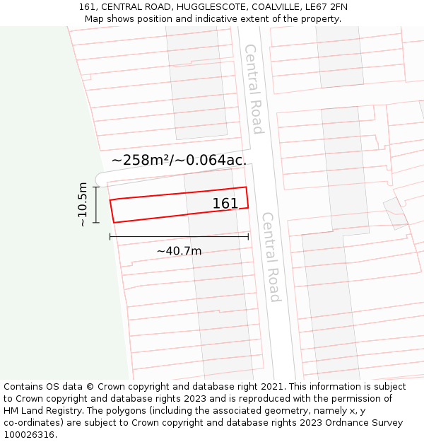 161, CENTRAL ROAD, HUGGLESCOTE, COALVILLE, LE67 2FN: Plot and title map