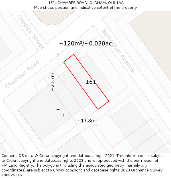 161, CHAMBER ROAD, OLDHAM, OL8 1AA: Plot and title map