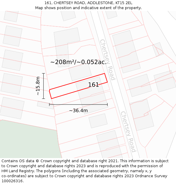 161, CHERTSEY ROAD, ADDLESTONE, KT15 2EL: Plot and title map