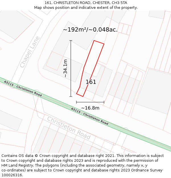 161, CHRISTLETON ROAD, CHESTER, CH3 5TA: Plot and title map