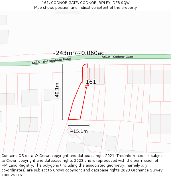 161, CODNOR GATE, CODNOR, RIPLEY, DE5 9QW: Plot and title map