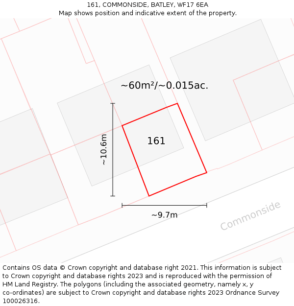 161, COMMONSIDE, BATLEY, WF17 6EA: Plot and title map