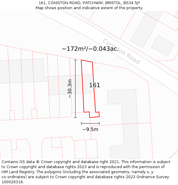 161, CONISTON ROAD, PATCHWAY, BRISTOL, BS34 5JY: Plot and title map