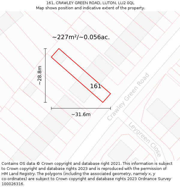 161, CRAWLEY GREEN ROAD, LUTON, LU2 0QL: Plot and title map