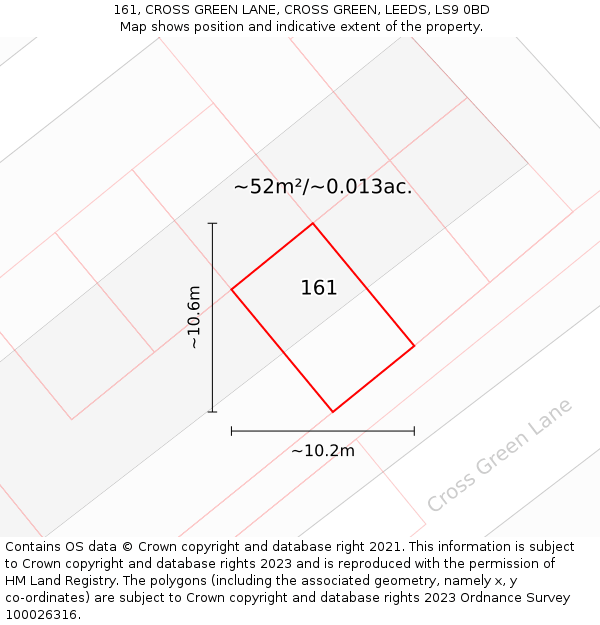 161, CROSS GREEN LANE, CROSS GREEN, LEEDS, LS9 0BD: Plot and title map