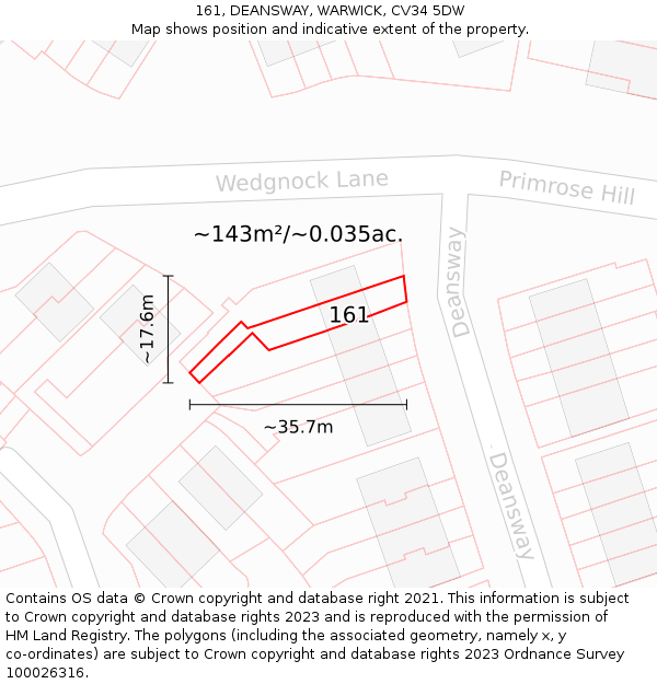 161, DEANSWAY, WARWICK, CV34 5DW: Plot and title map
