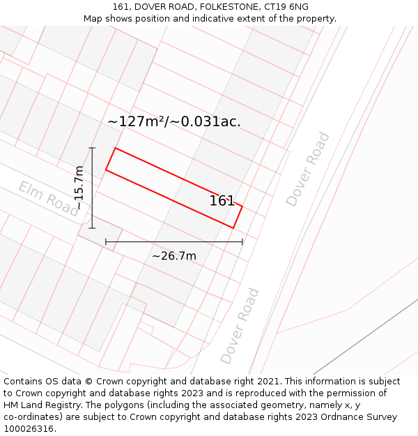 161, DOVER ROAD, FOLKESTONE, CT19 6NG: Plot and title map