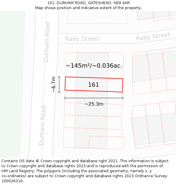 161, DURHAM ROAD, GATESHEAD, NE8 4AR: Plot and title map