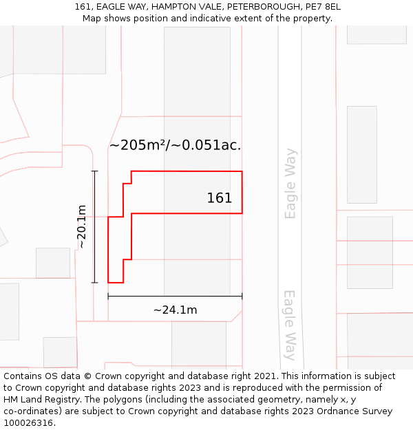 161, EAGLE WAY, HAMPTON VALE, PETERBOROUGH, PE7 8EL: Plot and title map