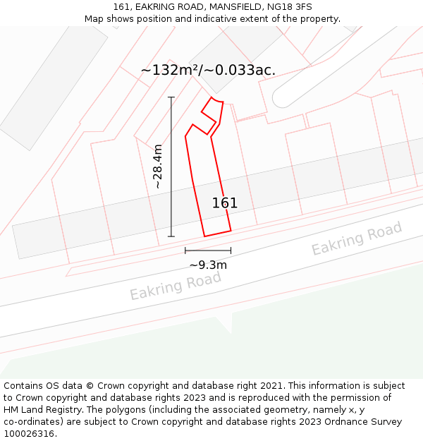 161, EAKRING ROAD, MANSFIELD, NG18 3FS: Plot and title map