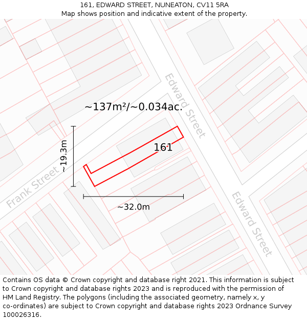 161, EDWARD STREET, NUNEATON, CV11 5RA: Plot and title map