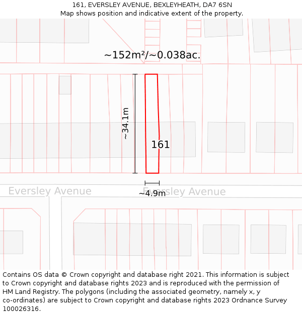161, EVERSLEY AVENUE, BEXLEYHEATH, DA7 6SN: Plot and title map