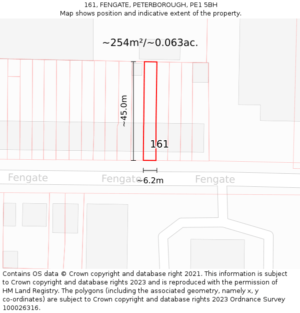 161, FENGATE, PETERBOROUGH, PE1 5BH: Plot and title map