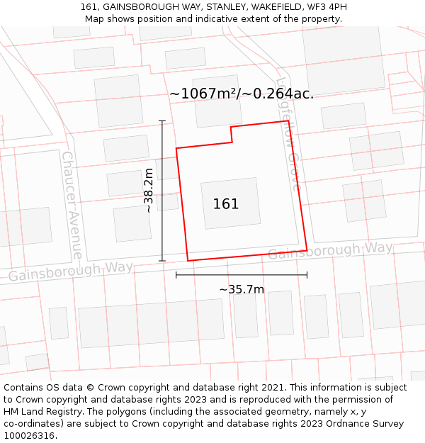 161, GAINSBOROUGH WAY, STANLEY, WAKEFIELD, WF3 4PH: Plot and title map