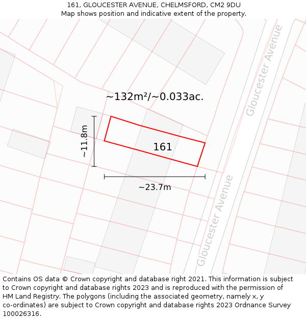 161, GLOUCESTER AVENUE, CHELMSFORD, CM2 9DU: Plot and title map