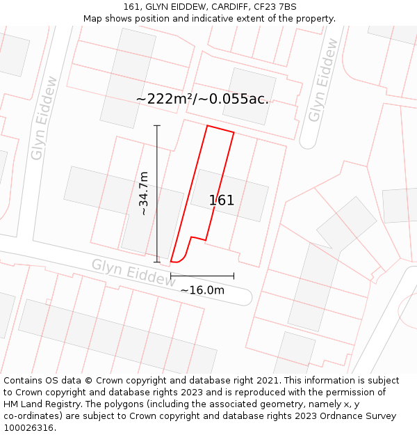 161, GLYN EIDDEW, CARDIFF, CF23 7BS: Plot and title map