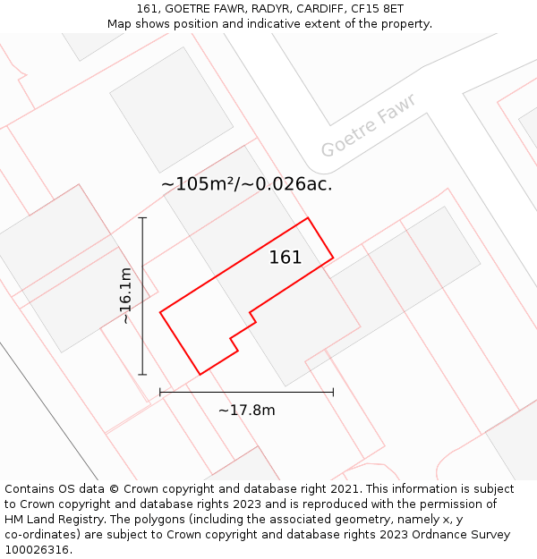 161, GOETRE FAWR, RADYR, CARDIFF, CF15 8ET: Plot and title map