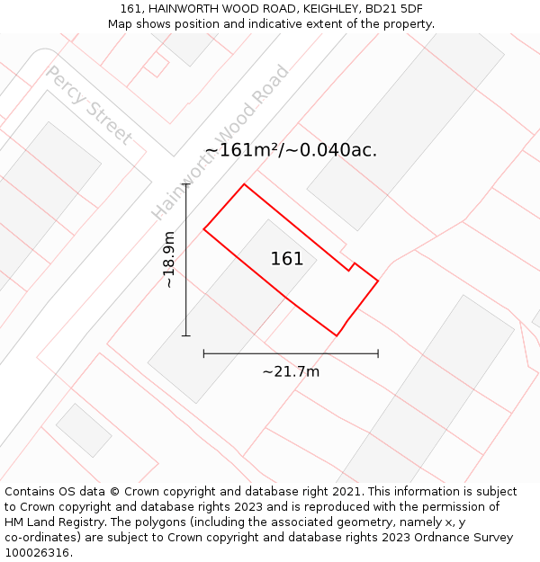 161, HAINWORTH WOOD ROAD, KEIGHLEY, BD21 5DF: Plot and title map
