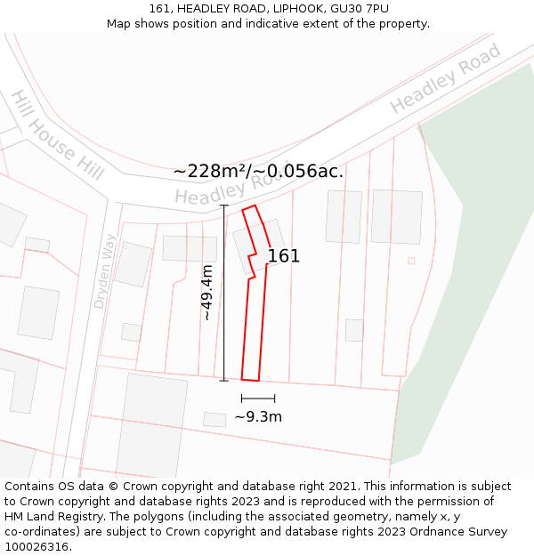 161, HEADLEY ROAD, LIPHOOK, GU30 7PU: Plot and title map