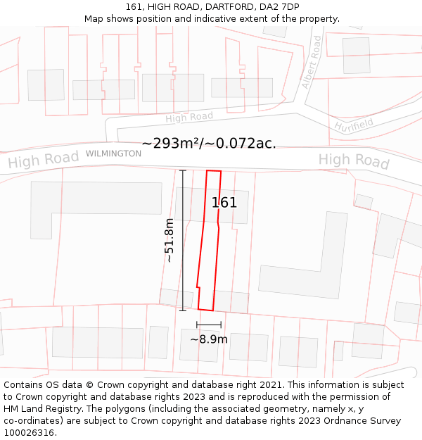 161, HIGH ROAD, DARTFORD, DA2 7DP: Plot and title map