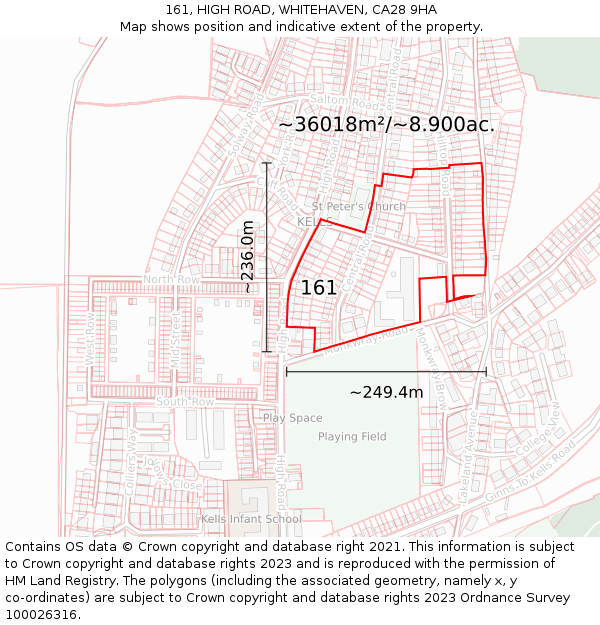 161, HIGH ROAD, WHITEHAVEN, CA28 9HA: Plot and title map