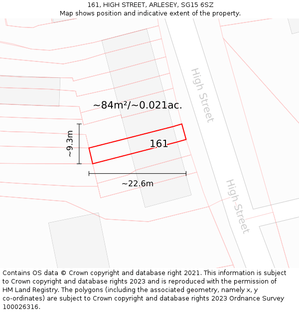161, HIGH STREET, ARLESEY, SG15 6SZ: Plot and title map