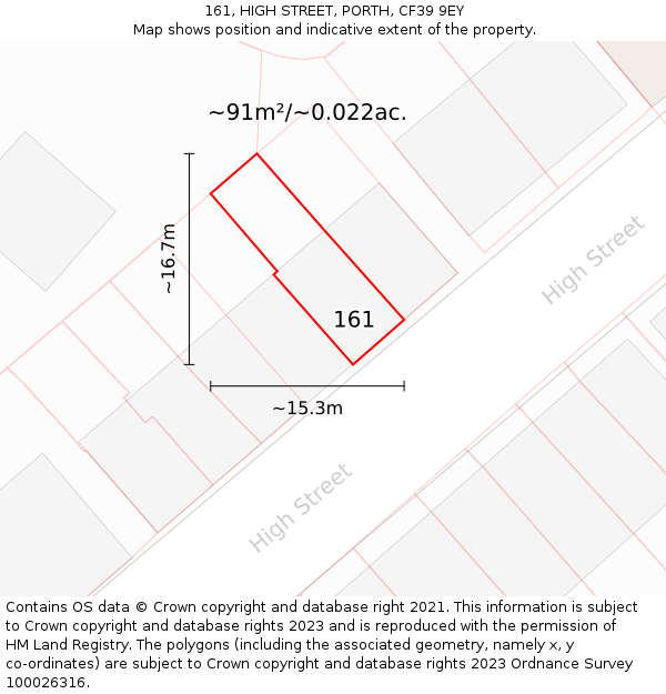 161, HIGH STREET, PORTH, CF39 9EY: Plot and title map