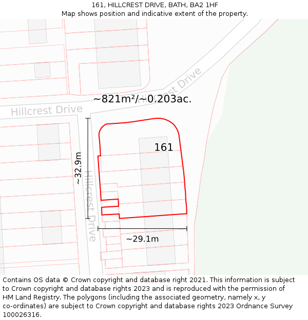 161, HILLCREST DRIVE, BATH, BA2 1HF: Plot and title map