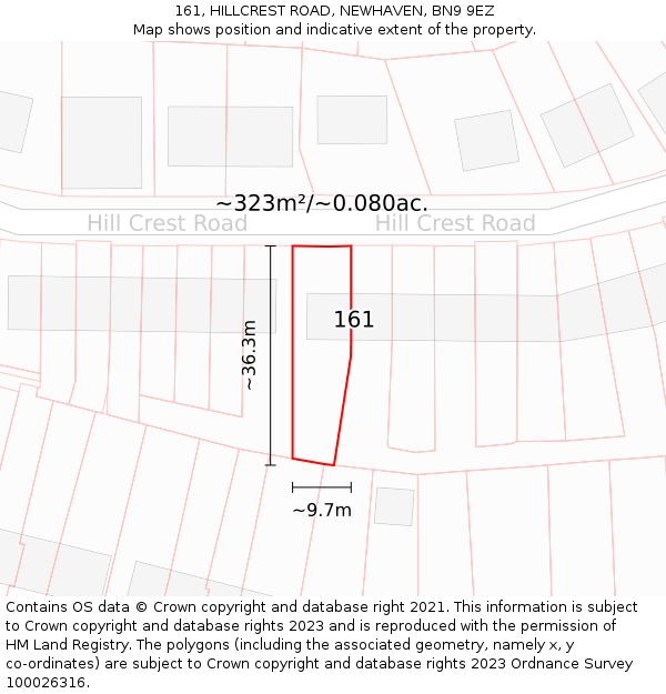 161, HILLCREST ROAD, NEWHAVEN, BN9 9EZ: Plot and title map