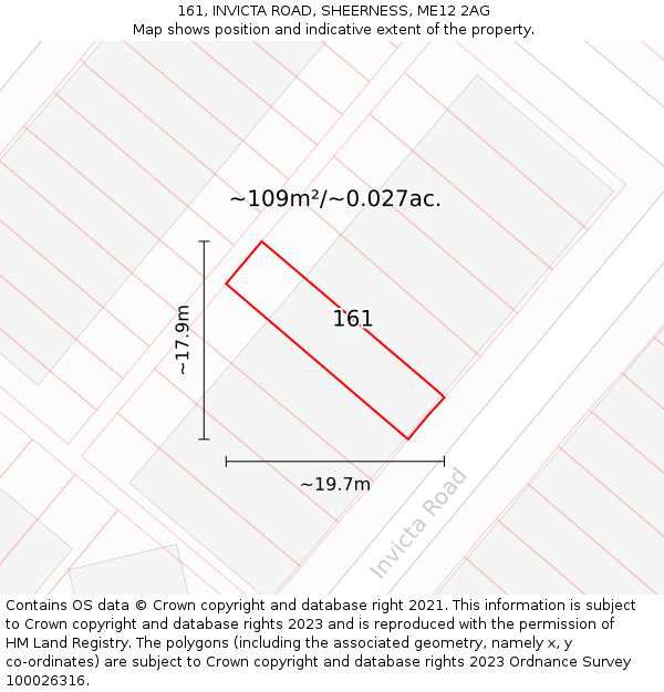 161, INVICTA ROAD, SHEERNESS, ME12 2AG: Plot and title map