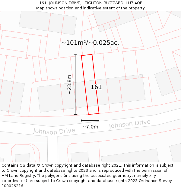 161, JOHNSON DRIVE, LEIGHTON BUZZARD, LU7 4QR: Plot and title map