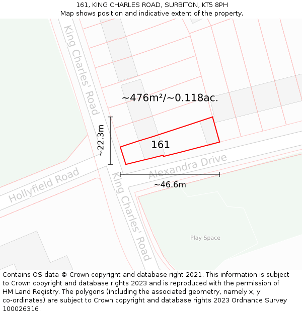 161, KING CHARLES ROAD, SURBITON, KT5 8PH: Plot and title map