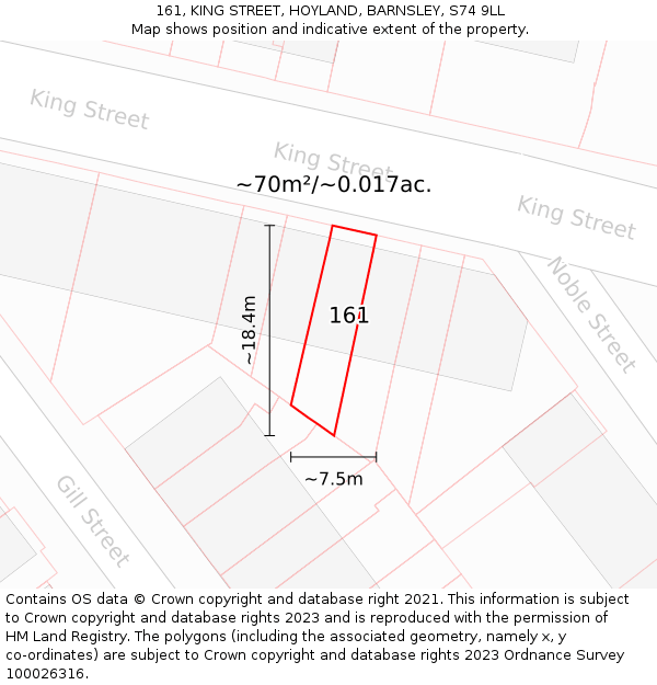 161, KING STREET, HOYLAND, BARNSLEY, S74 9LL: Plot and title map