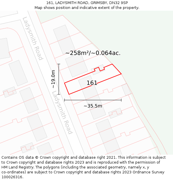161, LADYSMITH ROAD, GRIMSBY, DN32 9SP: Plot and title map
