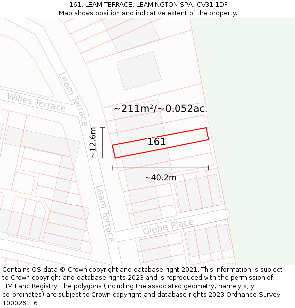 161, LEAM TERRACE, LEAMINGTON SPA, CV31 1DF: Plot and title map